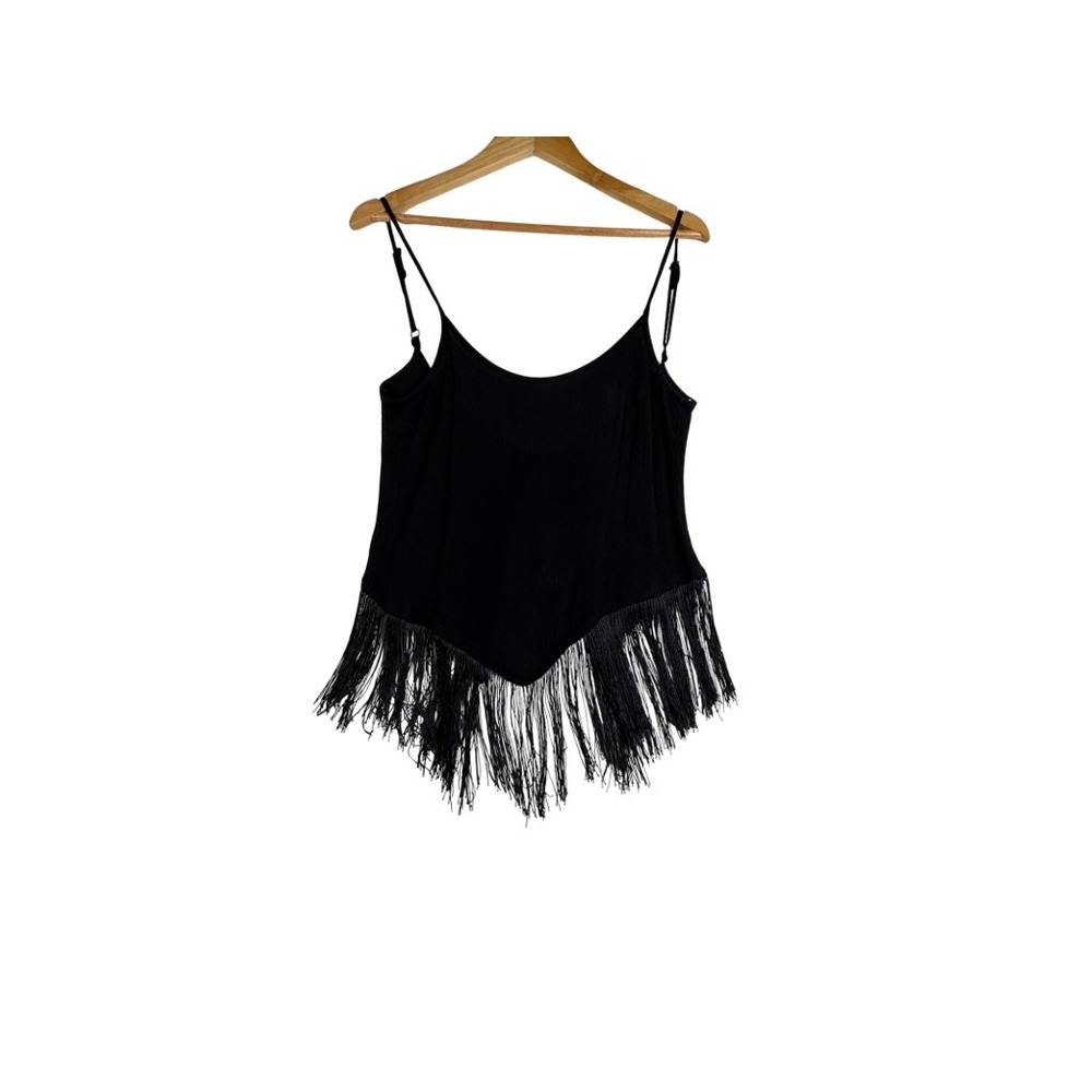 LA Hearts Fringe Hem Cami Tank Top Western Boho Black Small